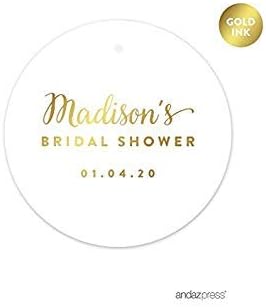 Andaz Press Personalized Round Circle Wedding Gift Tags, Metallic Gold Ink - Image 4