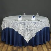 Efavormart 90" x 90" Ivory Square Lace Table Overlay - Image 4