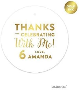 Andaz Press Personalized Round Circle Birthday Gift Tags, Metallic Gold Ink - Image 4