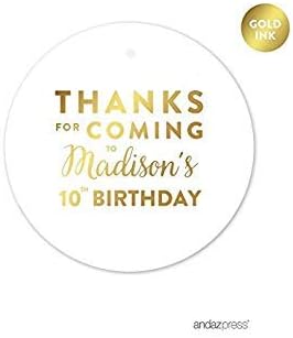 Andaz Press Personalized Round Circle Birthday Gift Tags, Metallic Gold Ink - Image 4