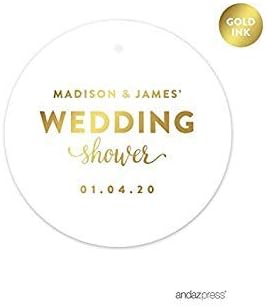 Andaz Press Personalized Round Circle Wedding Gift Tags, Metallic Gold Ink - Image 4
