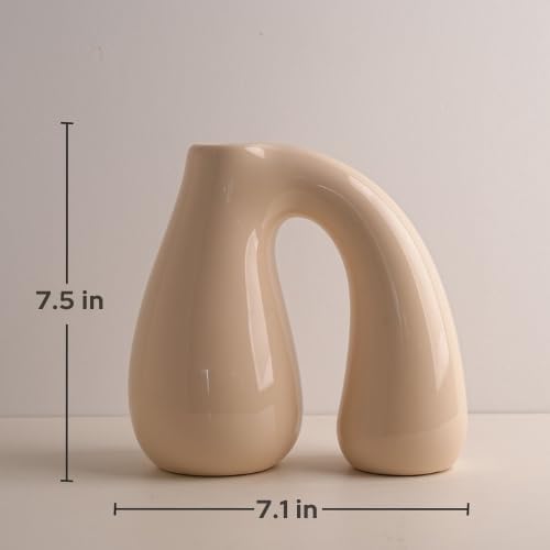 White Ceramic Vase – Glossy Modern Sculptural Décor, Arch Handle Artistic Design - Image 5