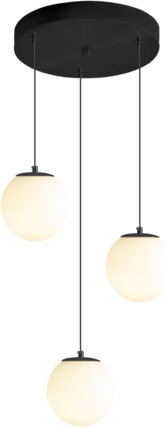 3-Lights Globe Glass Pendant Light Modern White Globe Glass Chandelier Mid - Image 7