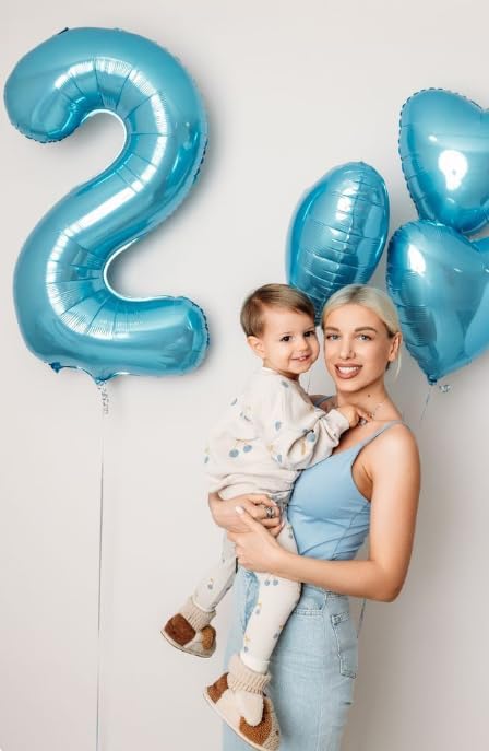 Pearl Blue 2 Number Balloon, 40 Inch Number 2 Balloon Birthday Decoration - Image 4