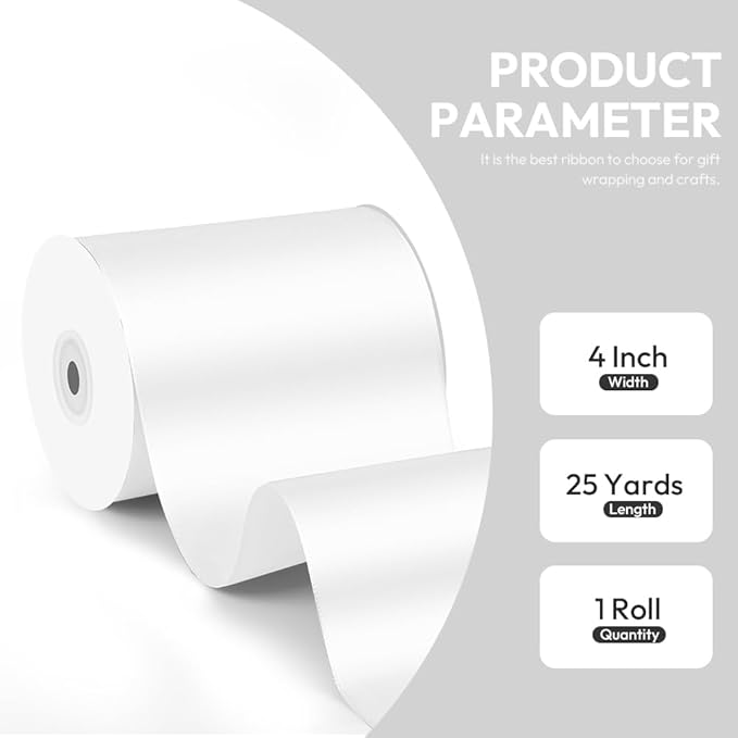 4 Inch x 25 Yard White Satin Ribbon - Image 2