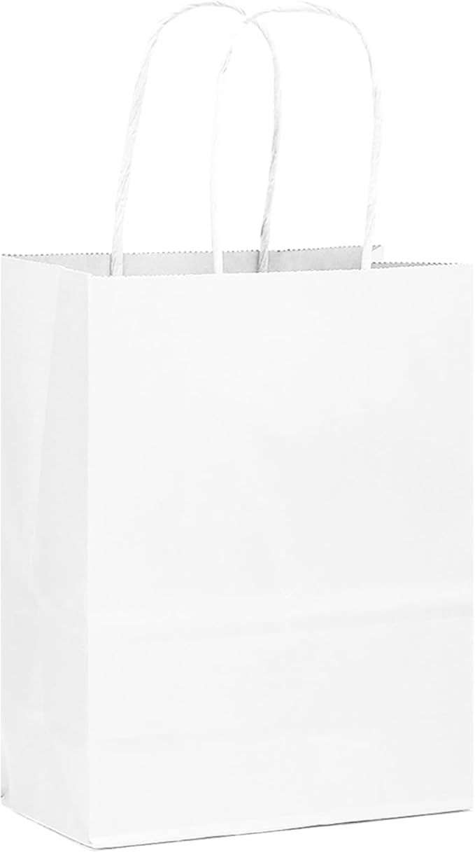 qiqee 50-Packs White Paper Gift Bags - Image 3
