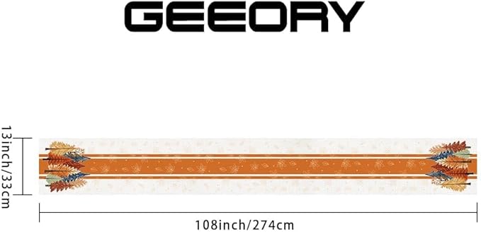 GEEORY Fall Watercolor Trees & Maple Leaves Striped Table Runner 13x108 Inch - Image 2