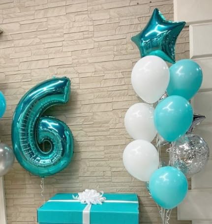 40 Inch Teal Blue Mylar Foil Number 6 Birthday Balloon, Digital Balloons - Image 6