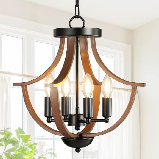Farmhouse Chandelier, 4-Light Modern Hanging Pendant Lighting, Rustic Vintage by LANPESTING