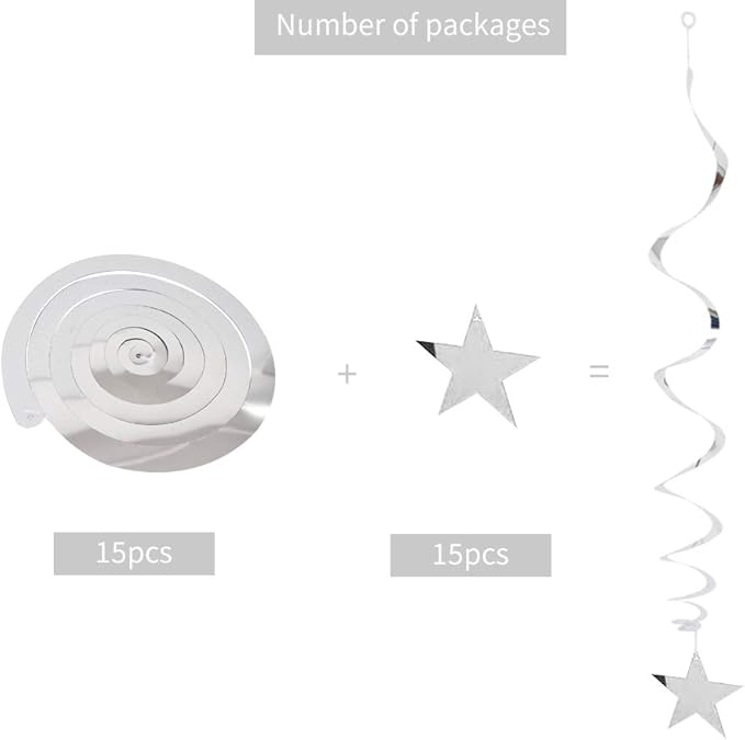 BEISHIDA Silver Star Hanging Swirl Decorations, Hanging Silver Party Supplies - Image 2