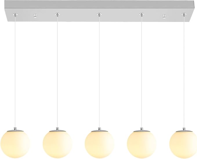 5-Lights Globe Pendant Light for Kitchen Island H 98" Silver Rectangle - Image 7