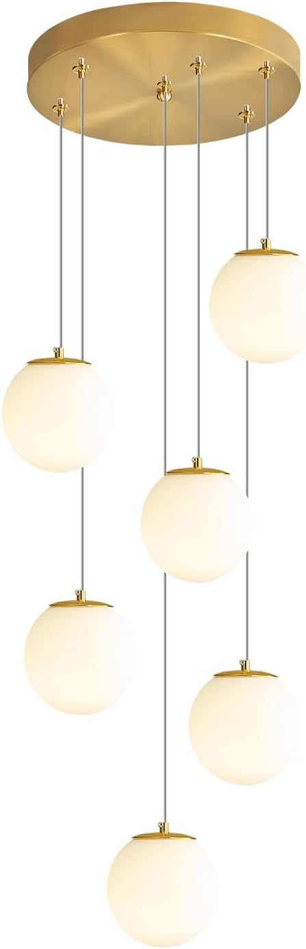 H 87in Globe Pendant Light 6-Lights Modern Hanging Chandelier - Image 8