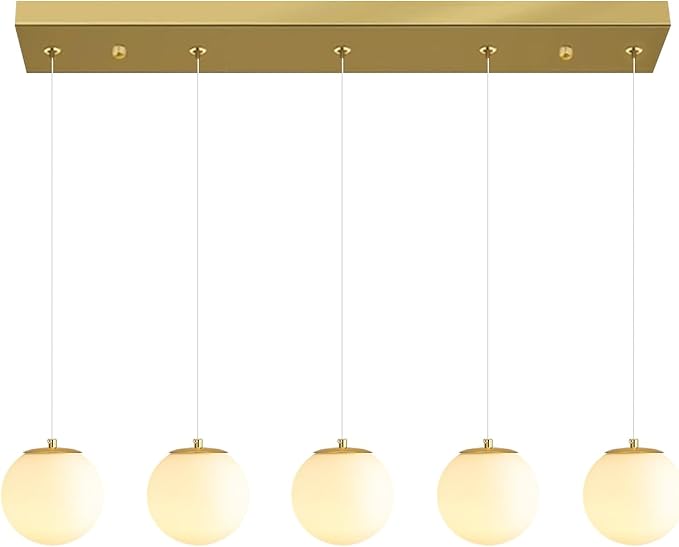 5-Lights Globe Pendant Light for Kitchen Island H 98" Gold Rectangle Chandelier - Image 8