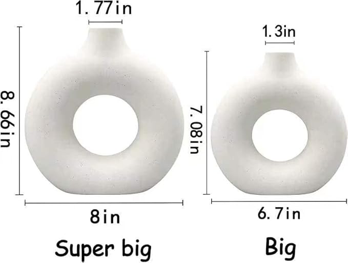 White Ceramic Vases Set 2 for Modern Home Decor, Boho Round Matte Pampas Flower - Image 6