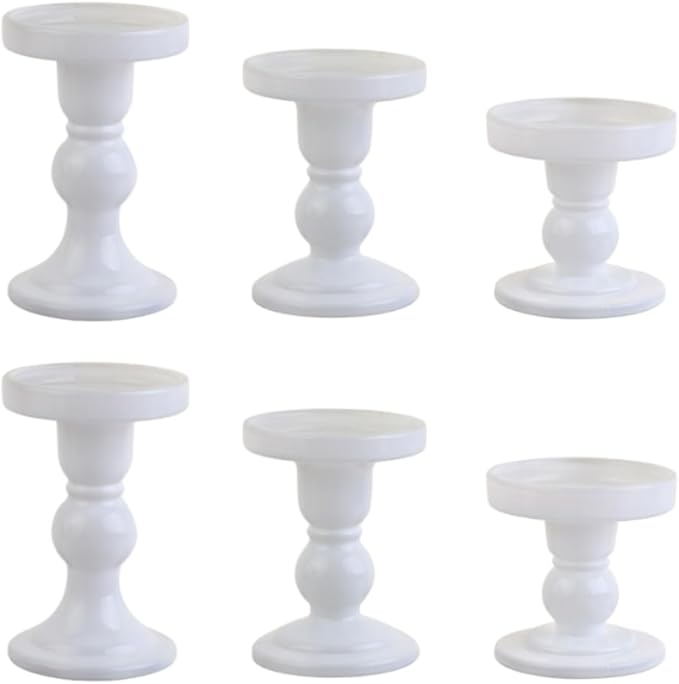 6-Piece Set of White Glass Candlestick, Crystal Candlestick Holder Holder and by BTGLLAS