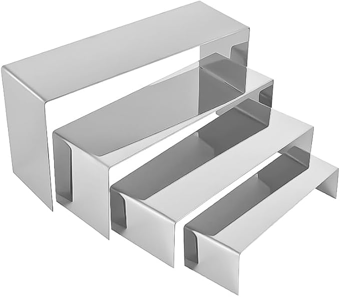 4 Pcs Silver Stainless Steel Display Risers, Display Stand - Image 2
