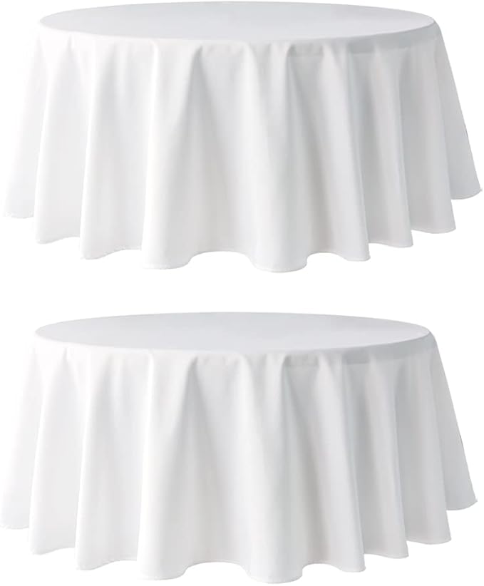 Pomp White 120" Inch Round Premium Polyester Tablecloth | Wrinkle + Stain by POMP