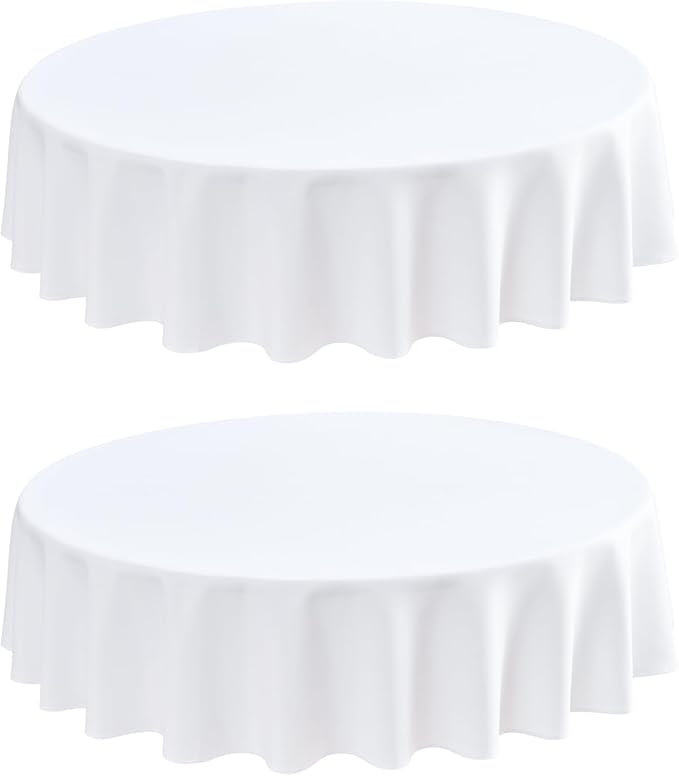 2 Pack Round Table Cloth 60 Inch White Tablecloth Washable Polyester Solid by mylacerhome