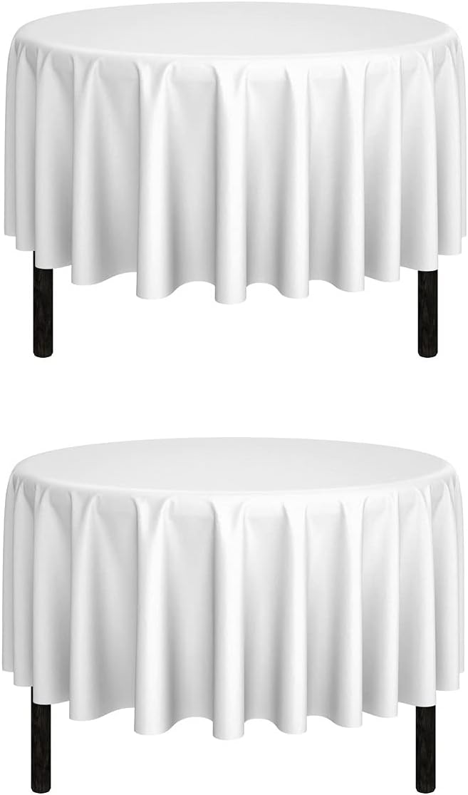 Pomp White 90" Inch Round Premium Polyester Tablecloth | Wrinkle + Stain by POMP