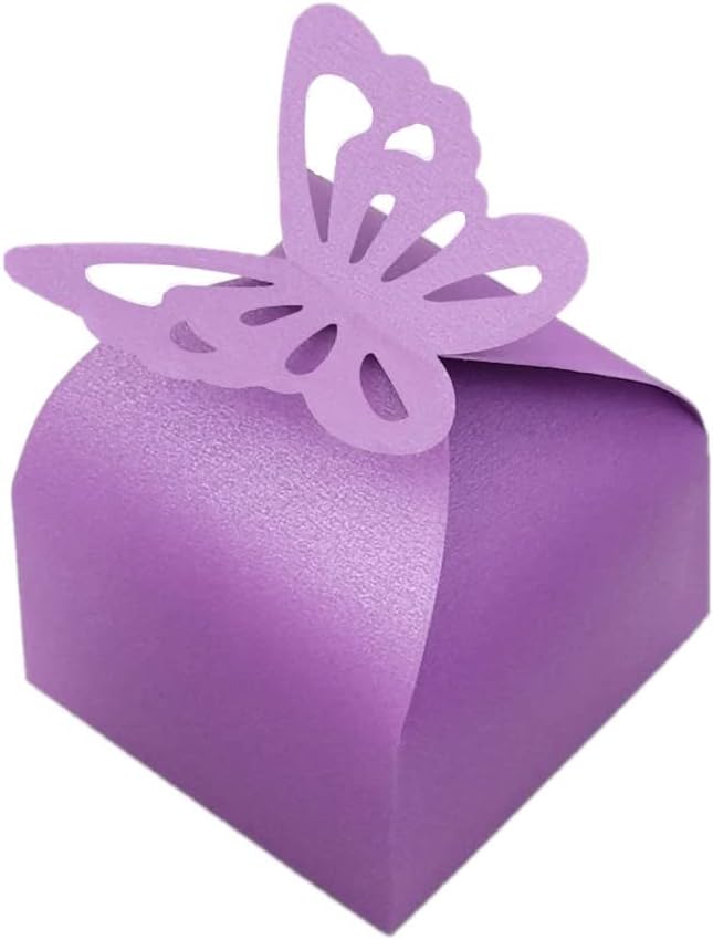 KUPOO 50PCS Small purple Butterfly Favor Boxes Girl Baby Shower Candy Box Small - Image 2