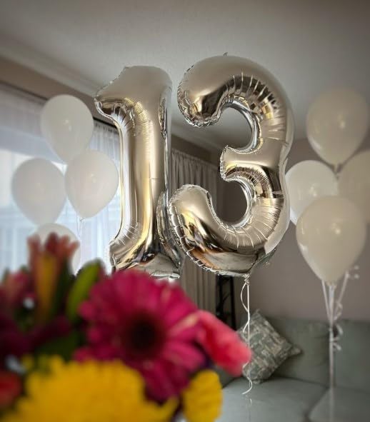 40 Inch Silver 3 Large Number Balloon, 3 13 23 30 33 36 Silver Birthday Party - Image 7