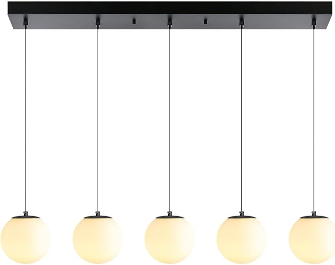 5-Lights Globe Pendant Light for Kitchen Island H 98" Black Rectangle - Image 8