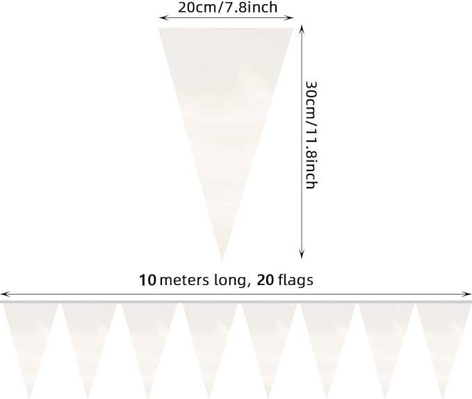 20M/65FT White Triangle Pennant Banner Flag Metallic Fabric Bunting Garland - Image 2