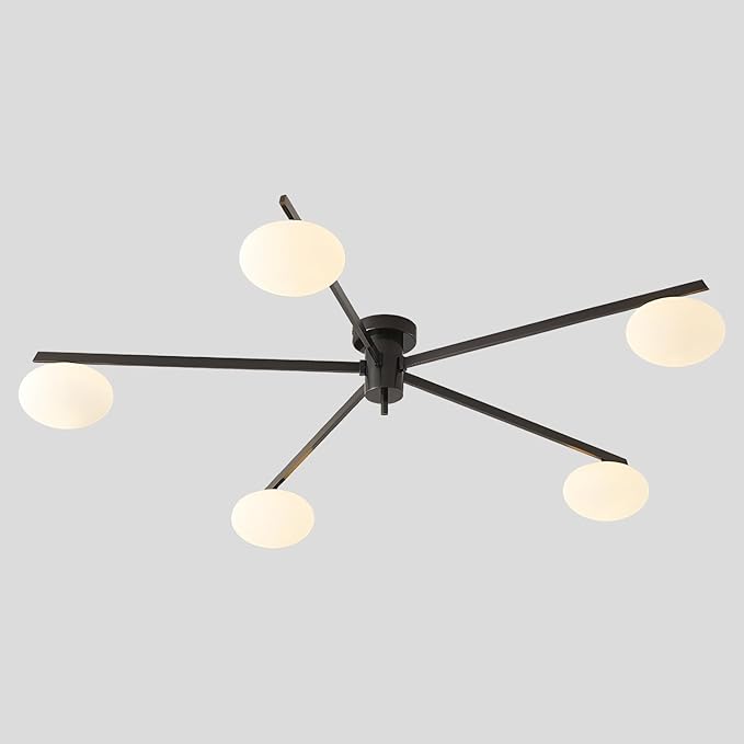 5 Lights Mid Century Modern Black Sputnik Semi Flush Mount Ceiling Light by Magiroz
