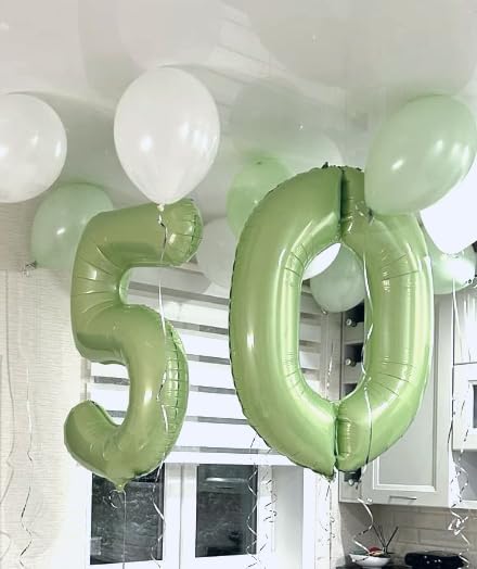 Sage Green Helium Number Balloon 40 Inch, Giant Foil Oliver Green Number 0 - Image 5