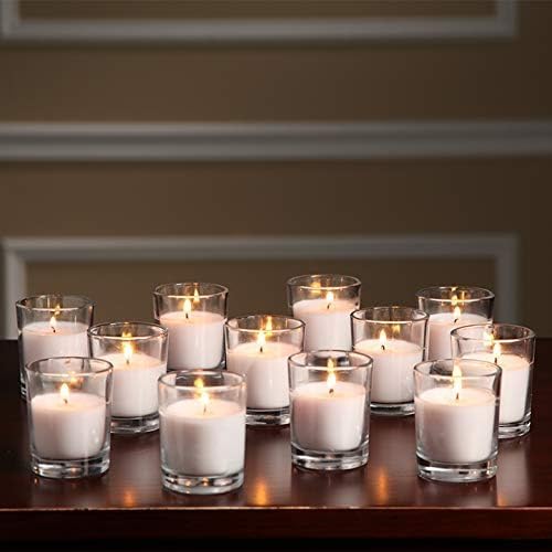 48 Pack White Unscented Clear Glass Filled Votive Candles. Hand Poured Wax - Image 8