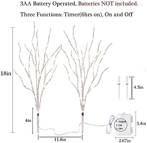 Hairui Lighted Birch Branches 18IN 70 White Willow LED Battery Operated - Image 3