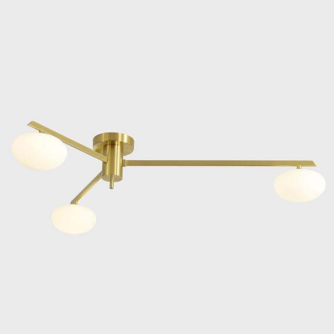 3-Light Gold Semi Flush Mount Ceiling Light, Modern Sputnik Chandelier by Magiroz