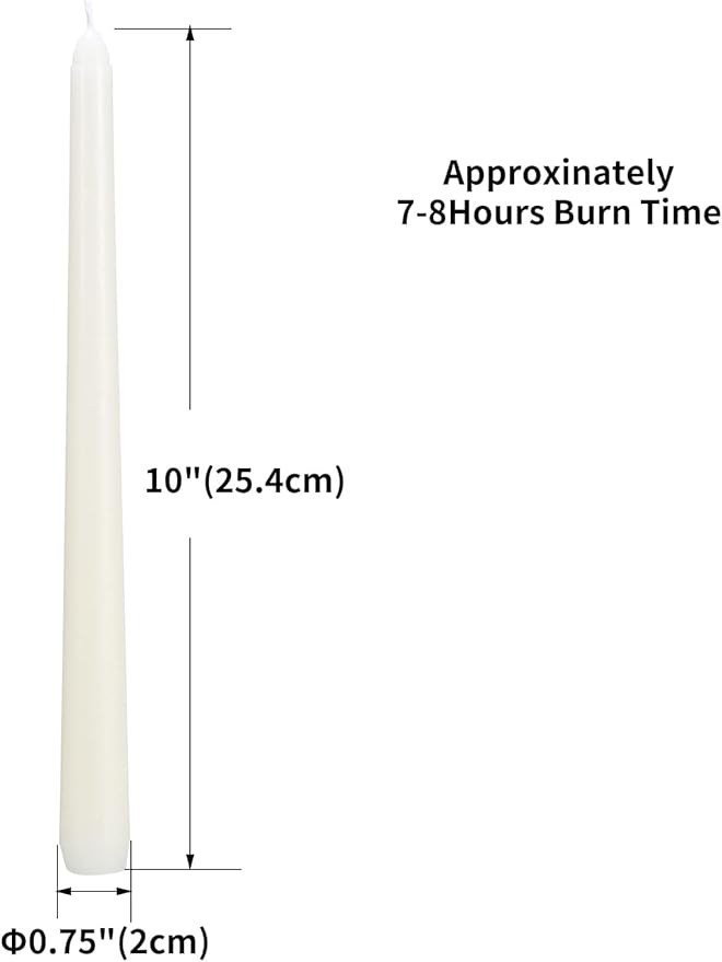 20 Ivory 10 Inch Unscented Smokeless Taper Candles - Image 3