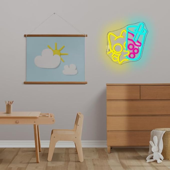 Looklight Cat Boba Tea Neon Sign, Dimmable LED Neon Light Bar Sign, USB Light - Image 7