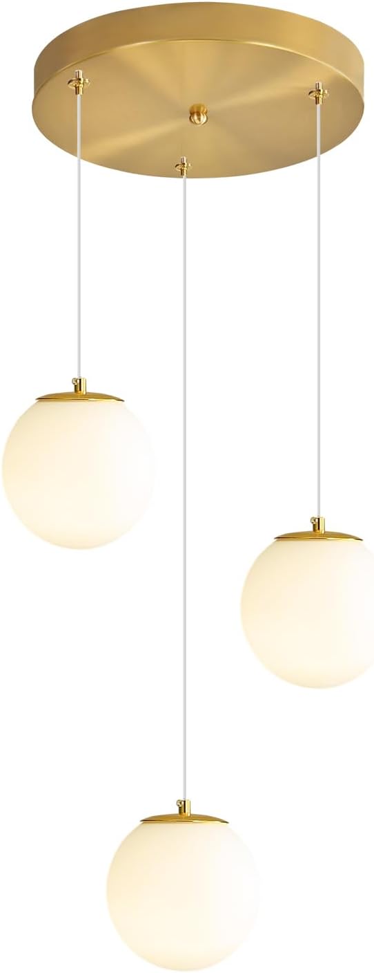 3-Lights Globe Glass Pendant Light Modern Gold White Globe Glass Chandelier Mid - Image 7