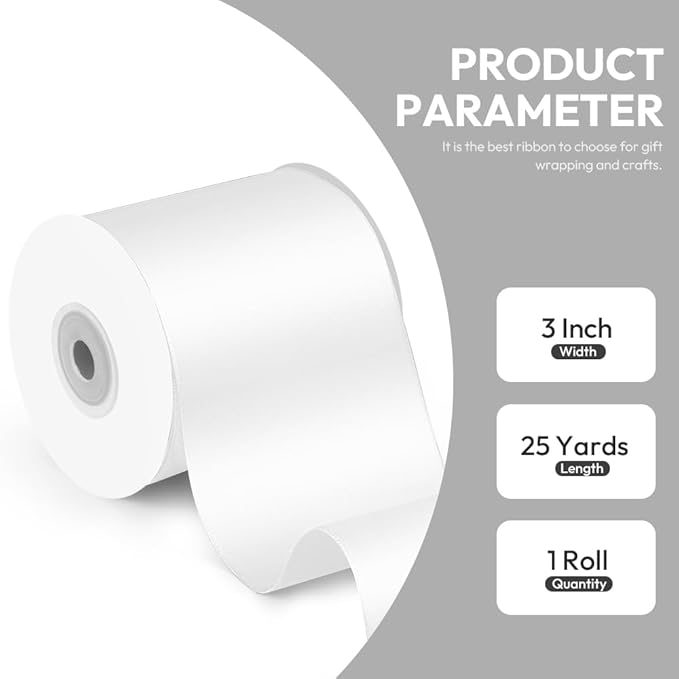 3 Inch x 25 Yard White Satin Ribbon - Image 2