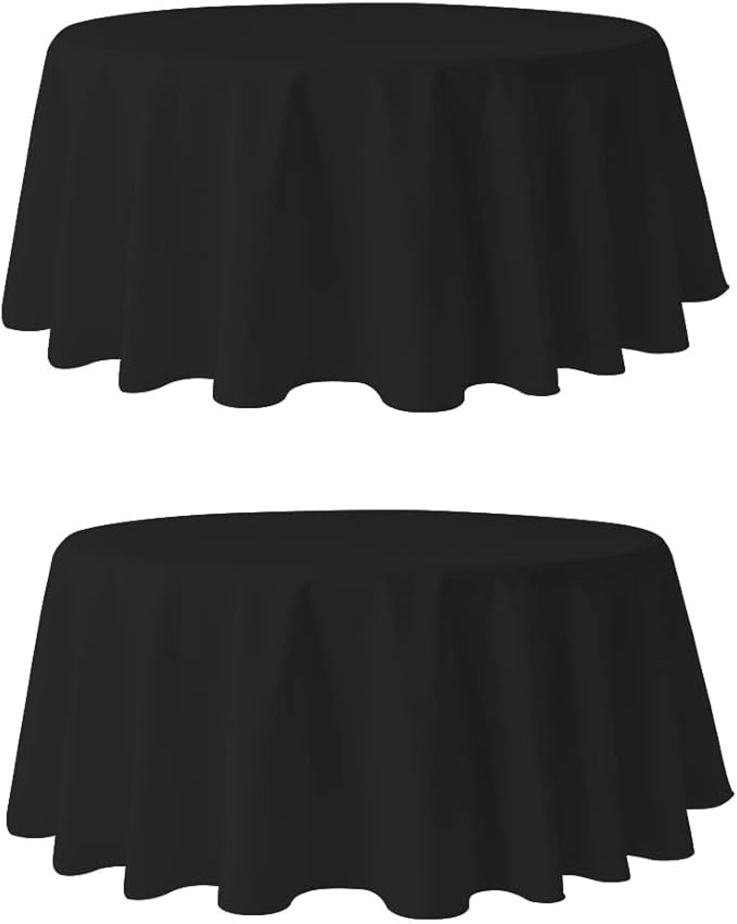 Pomp Black 120" Inch Round Premium Polyester Tablecloth | Wrinkle + Stain by POMP