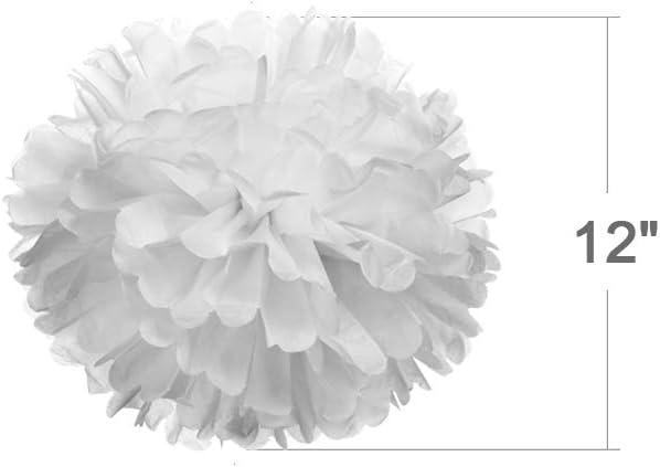 12" White Tissue Pom Poms DIY Hanging Paper Flowers - Image 2