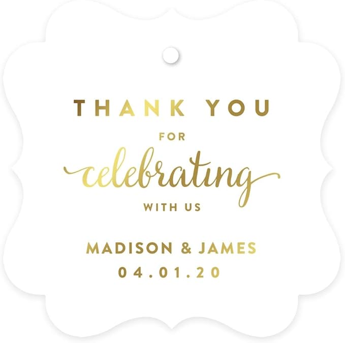 Andaz Press Personalized Fancy Frame Square Wedding Gift Tag, Metallic Gold by AndazPress