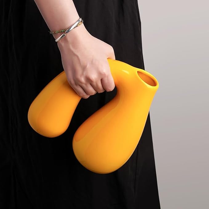 Yellow Ceramic Vase – Glossy Modern Sculptural Décor, Arch Handle Artistic - Image 4