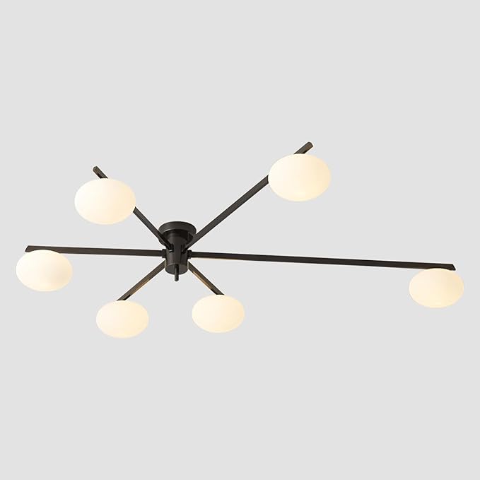 6-Light Mid Century Semi Flush Mount Black Matte Sputnik Chandelier Fixtures by Magiroz
