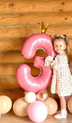 Large 40 Inch Pink Crown 3 Number Balloon, 3 13 23 30 33 36 38 Pink Crown - Image 6
