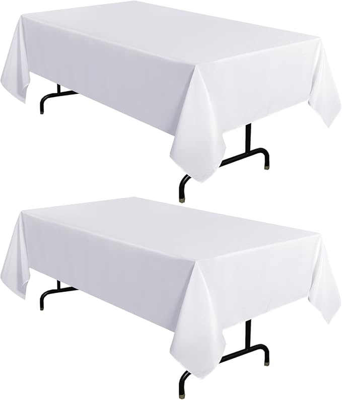 sancua 2 Pack White Tablecloth 60 x 120 Inch, Rectangle 8 Feet Table Cloth by sancua