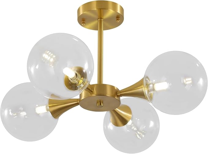 KCO Lighting 4-Lights Modern Globe Semi Flush Mount Ceiling Light Mid Century by KCOLighting