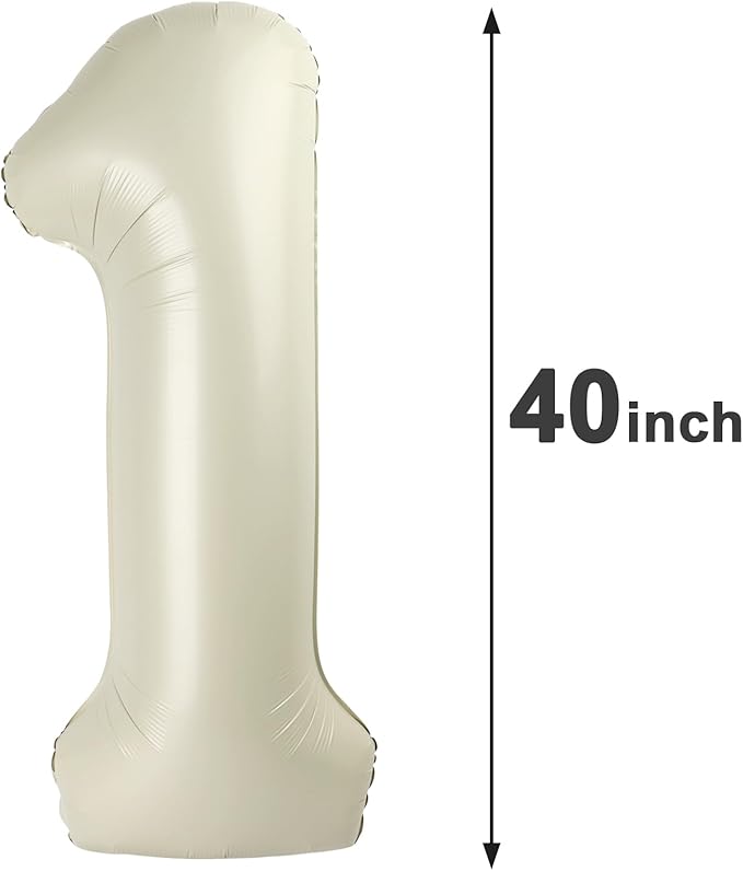 Cream White 1 Number Balloon 40 inch, Number 1 Birthday Balloon - Image 2