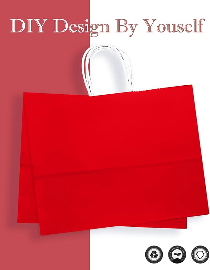 qiqee 50-Packs Red Paper Gift Bags - Image 6