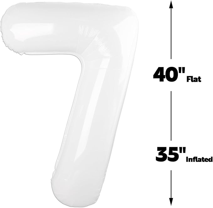 Digital Number 7 White Birthday Balloon 40 Inch, Foil Balloons - Image 2