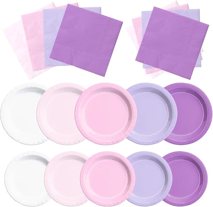 CMUSKO Pink and Purple Decorations-60Pcs Purple Pink Plates and Napkins by CMUSKO