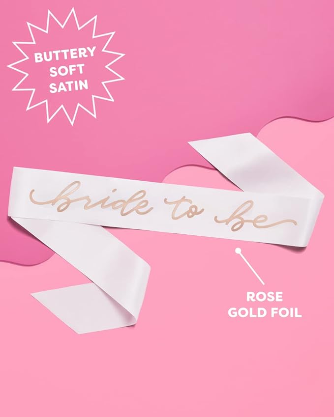 xo, Fetti Bride to Be Sash | Bachelorette Party Decorations White + Rose Gold - Image 2