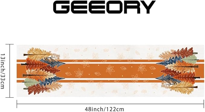 GEEORY Fall Watercolor Trees & Maple Leaves Striped Table Runner 13x48 Inch - Image 2